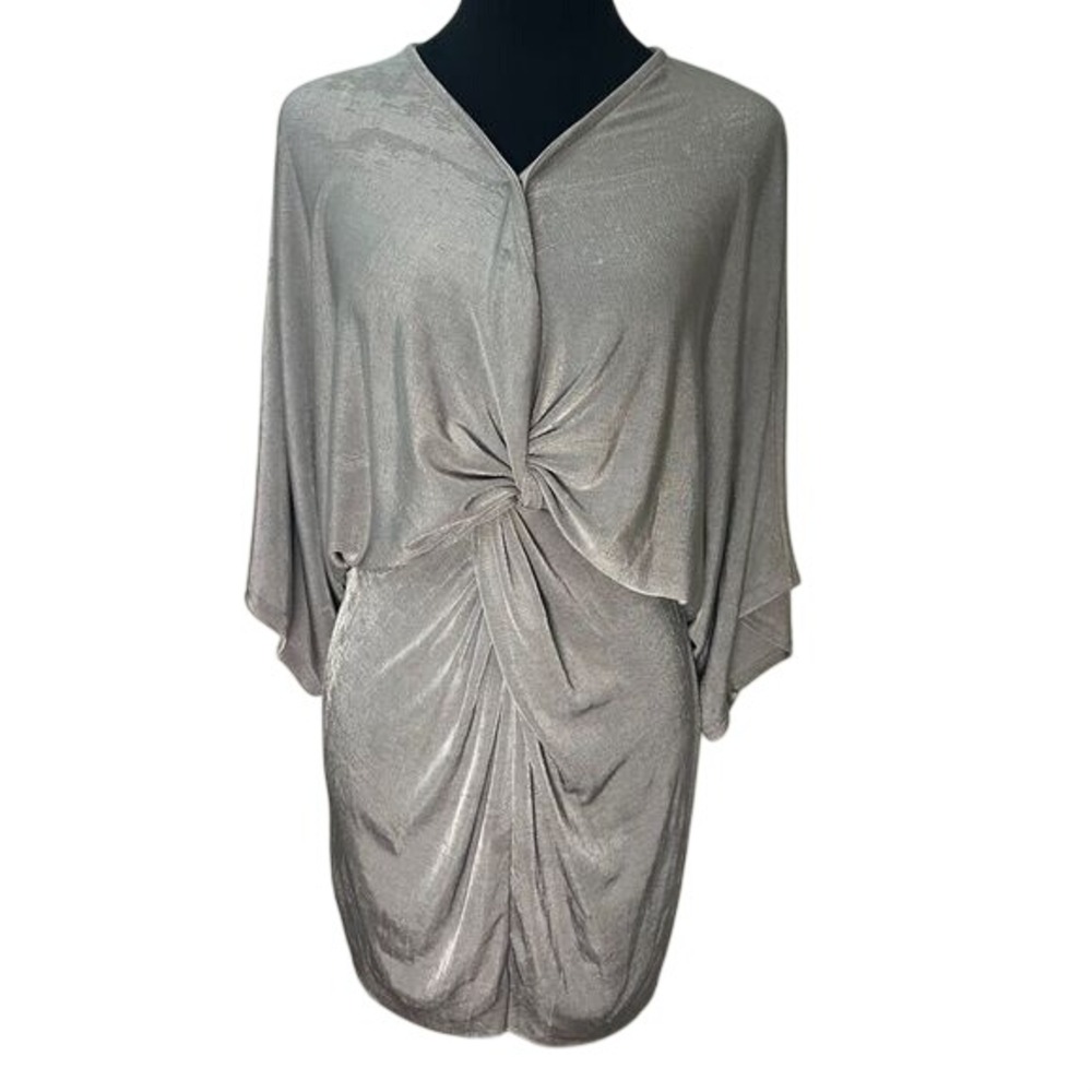 Pretty Little Thing Shimmering Silver Twist-Front Mini Dress Party Cocktail‎